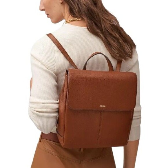 New Fossil Claire Leather Backpack Bag SHB1932213 Brandy Brass Hardware NWT $195 - Picture 1 of 14